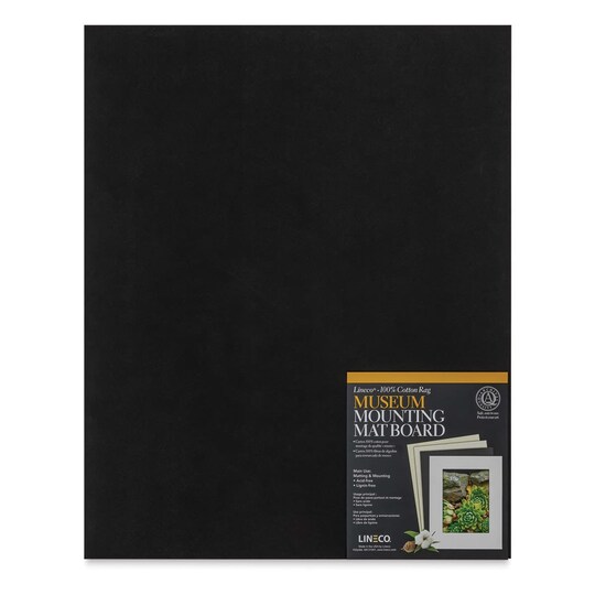 Lineco; Lineco Cotton Rag Museum Mounting Boards - Pkg of 25, Black, 16" x 20"; Category:Canvas Hanging & Mounting; Image:1